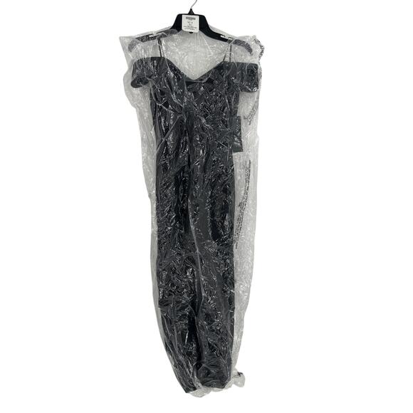 Aidan Mattox Black Bonded Crepe Off-the-Shoulder Mermaid Gown Size 6 - Picture 3 of 10